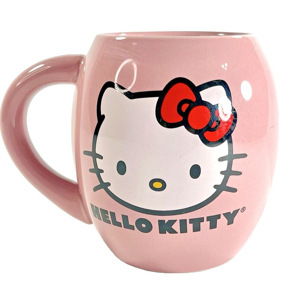 Sanrio Hello Kitty 2011 Pink Oval Ceramic Mug 18 oz Vandor Double Sided